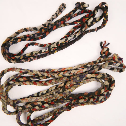 Early Meiji Japanese Folk Art Handmade Plaited Scrap Fabric Belts