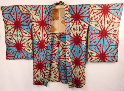 Antique Shibori Star Pattern Haori Short Kimono Jacket Pure Silk