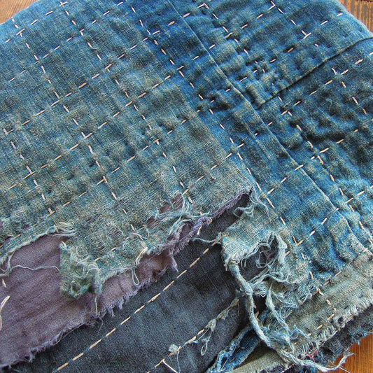 Meiji Period Okuaizu Boro Sashiko Rug with Squares