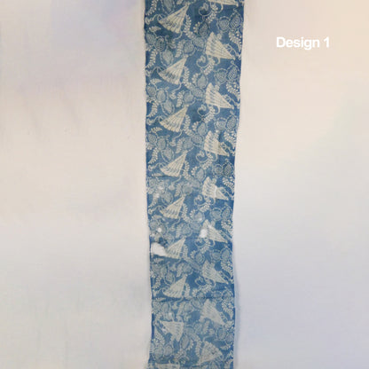 Edo Meiji Indigo Dyed & Rice Resist Hemp Fabric Fan Design 1
